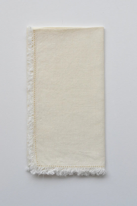 Meri Napkins Off White with a Fringe Edge & Hemstitching Set of 4